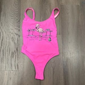 Pink Volcom high rise one piece bathing suit